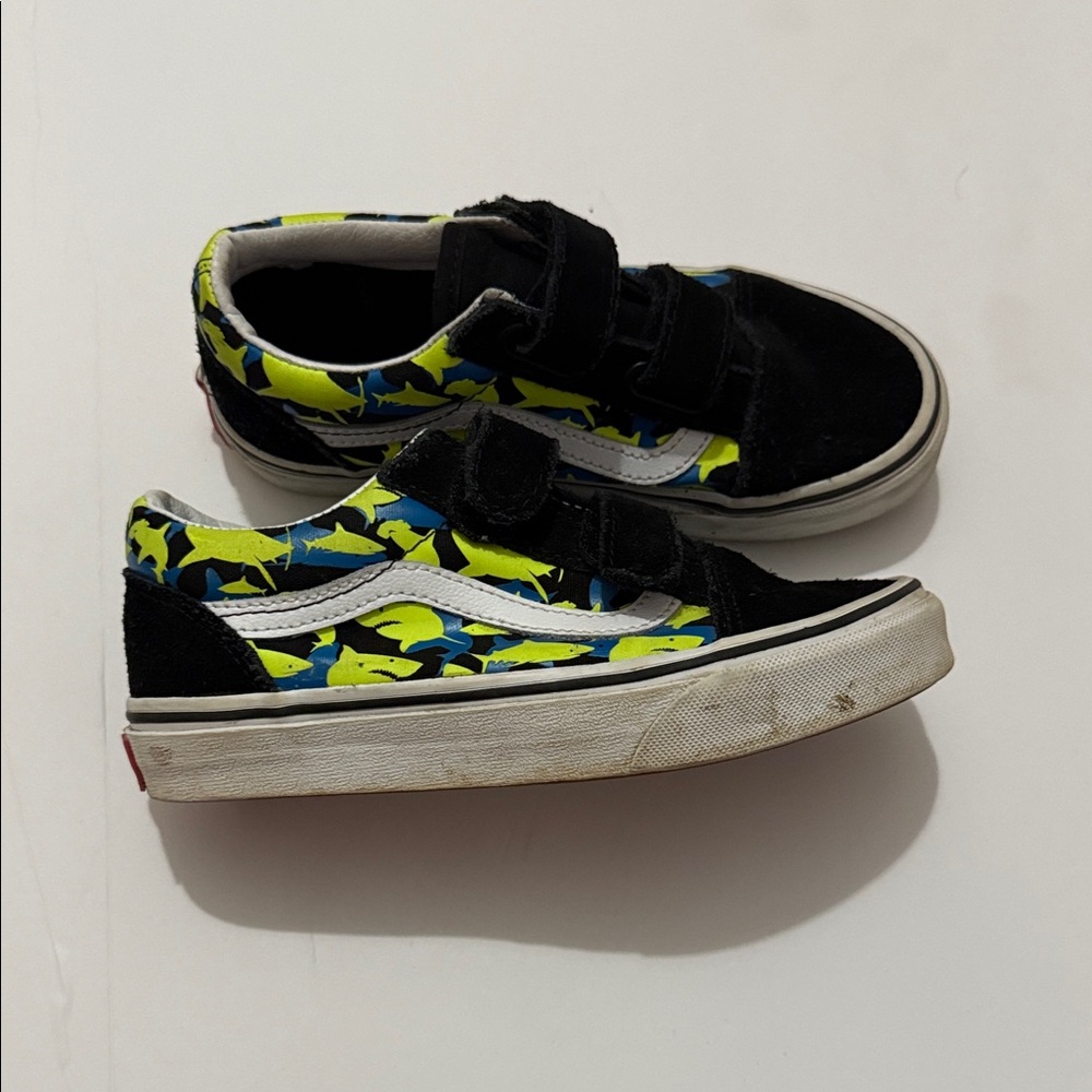 Vans Kids Black and Green Velcro Sneakers